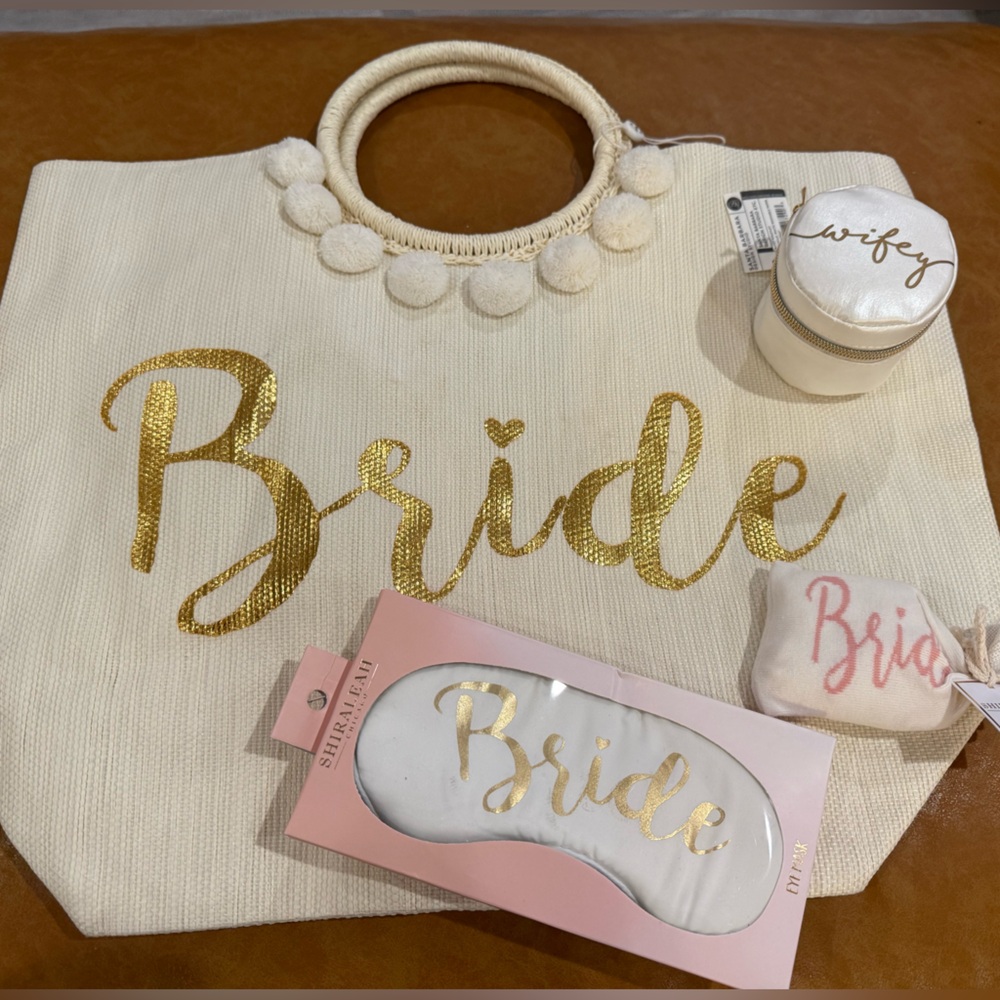 Gold and Cream Bride Tote Bag Gift Set